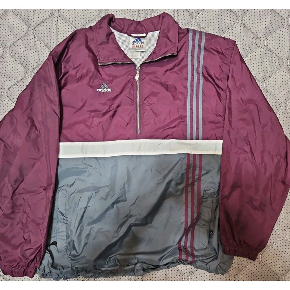 Vintage Adidas Windbreaker Pullover Jacket Half Zip Colorblock 3 Stripe Mens XL - Picture 1 of 16